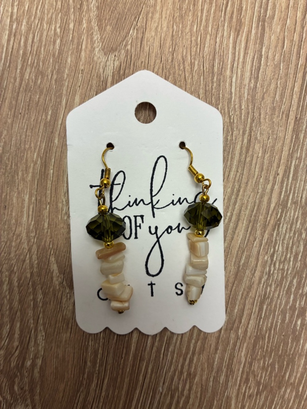 Green Bead & Pearl Chip Drop Earrings